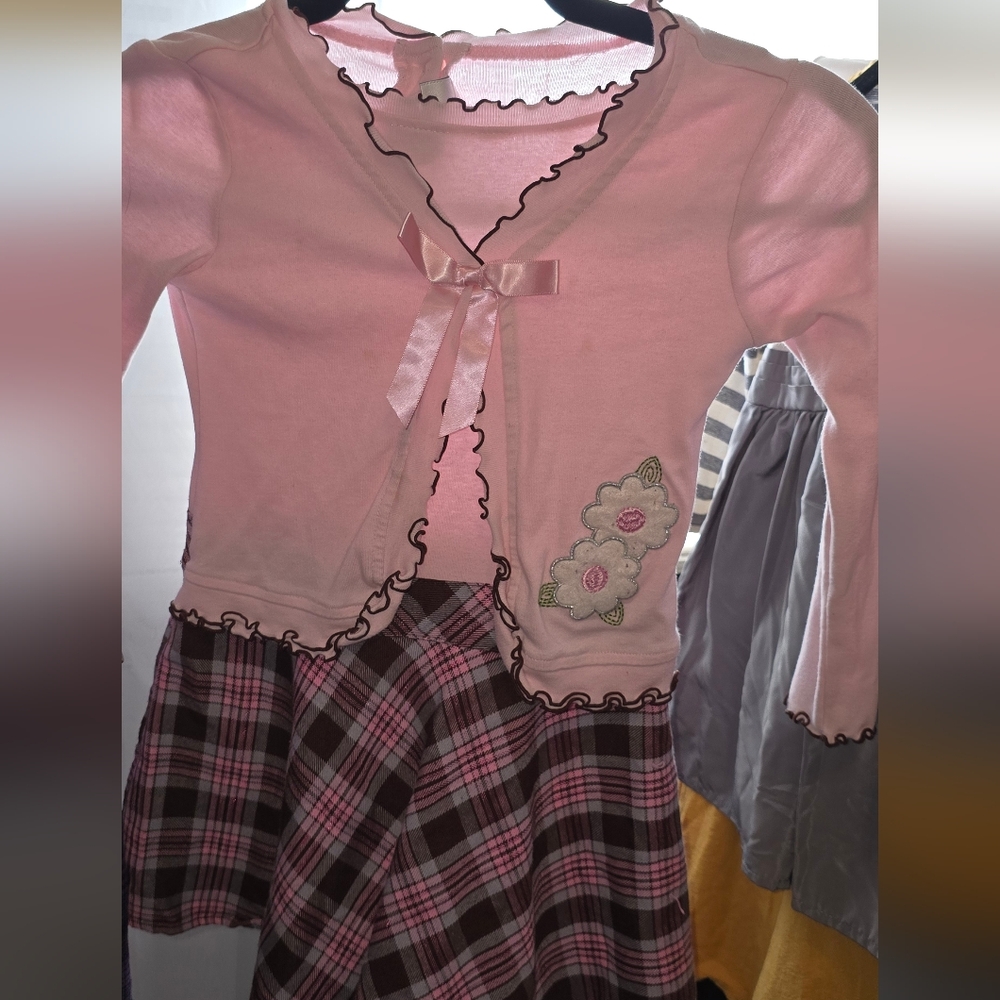 Pink Plaid Dress with Cardigan